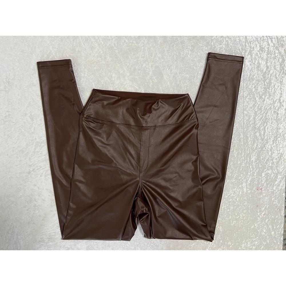 Offline by Arie, High Rise Legging, Skinny Ankle, Faux Leather Brown, Medium